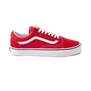 Red Vans suede front toe